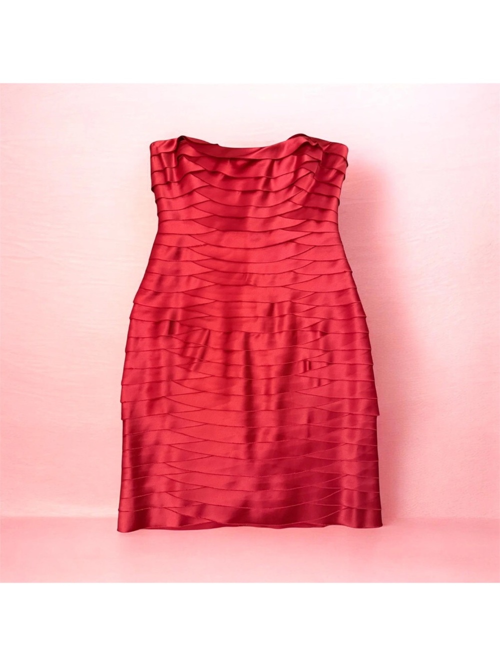 BCBGMaxAzria Strapless Red Layered Satin Dress